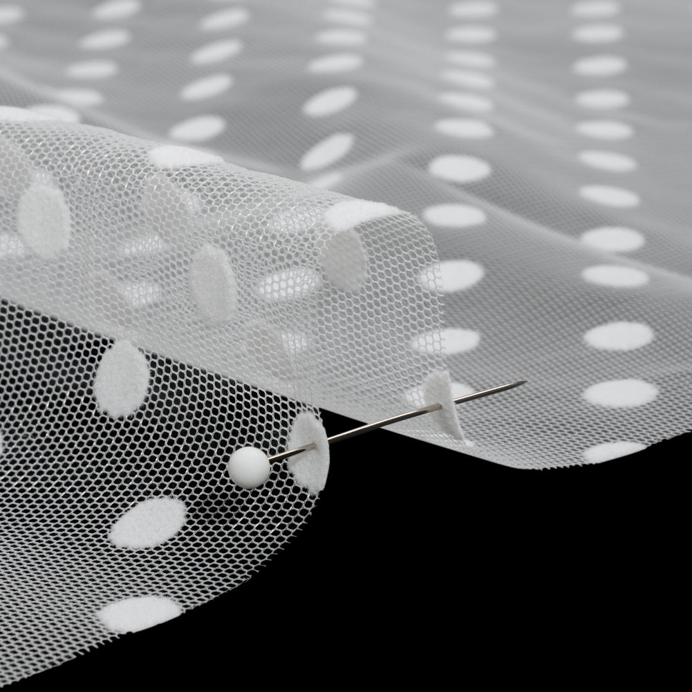 Famous Australian Designer White Big Flocked Polka Dots Polyester Tulle - Joann Fabrics