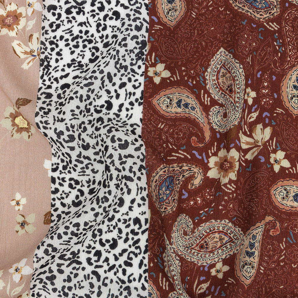 Gauzy Wrinkled Rayon Woven Print - Rust and Mauve Patterned Stripes - Mood Exclusive Strips of Style - Joann Fabrics