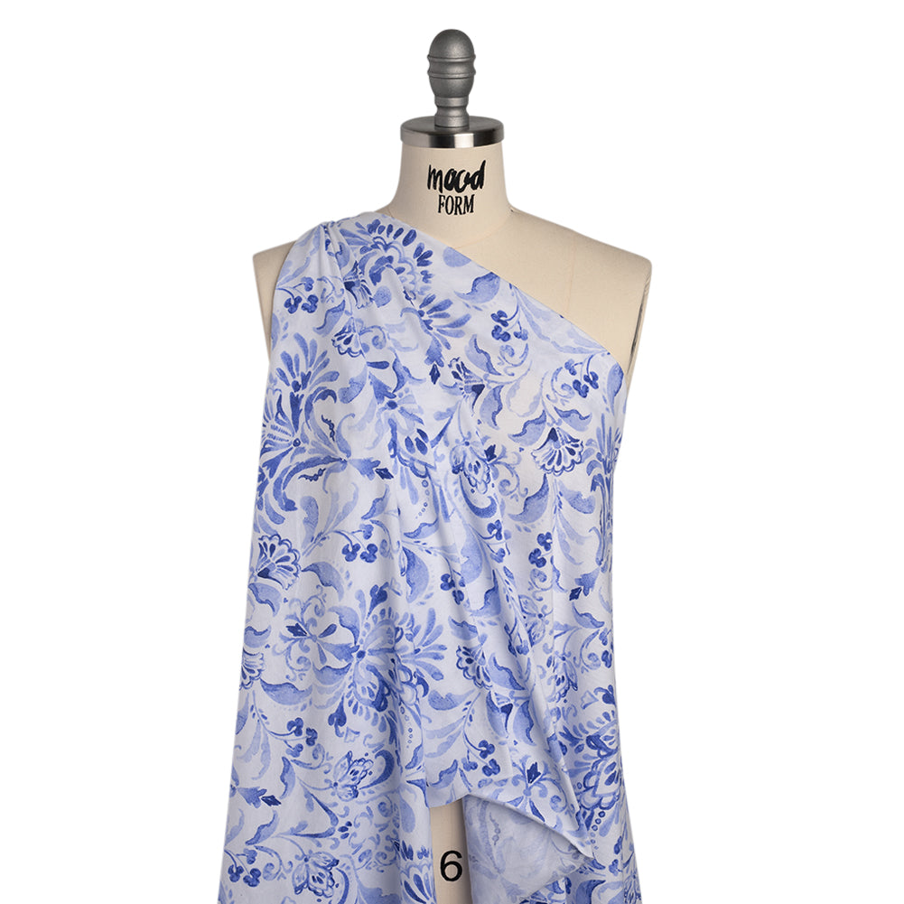 Cotton Jersey Print - Blue and White Watercolor Floral Damask - Deadstock - Joann Fabrics