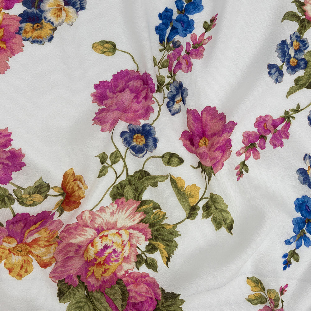 Gauzy Viscose Crepe Print - White, Pink and Yellow Floral - Mood Exclusive Flores de la Toscana - Joann Fabrics