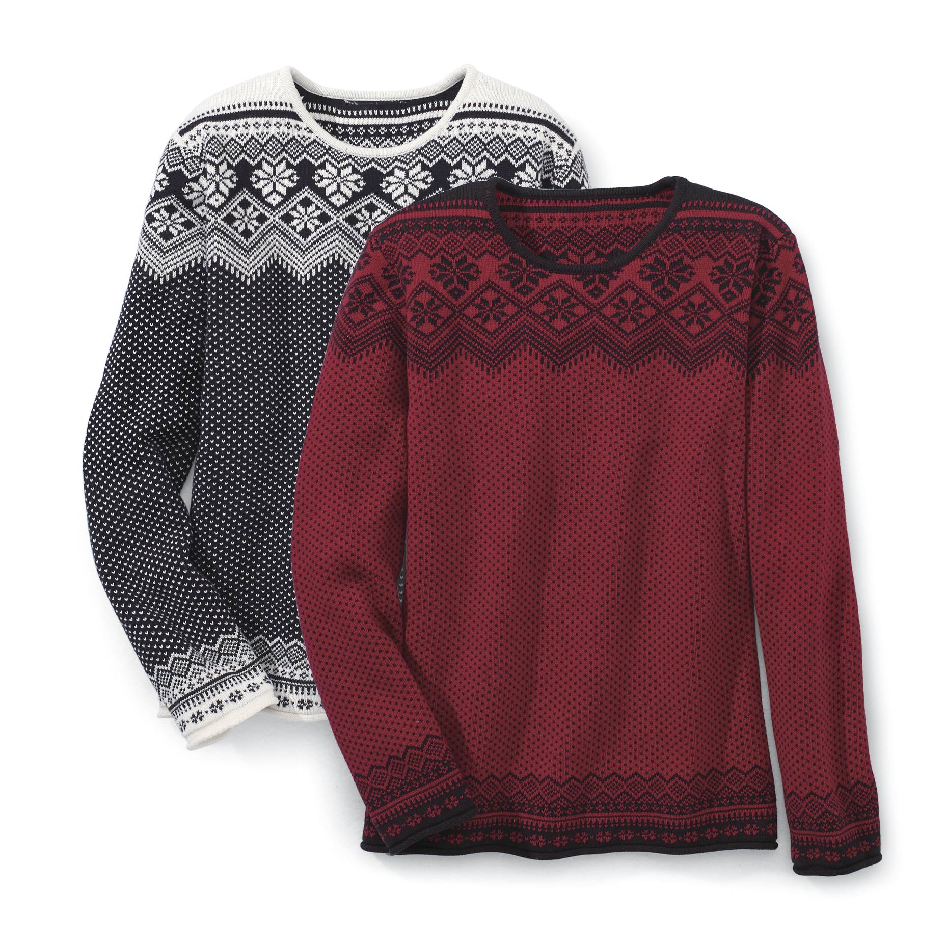 Cotton Fair Isle Sweater, Bird's Eye Pattern, Rolled Edges - Northstyle Catalog