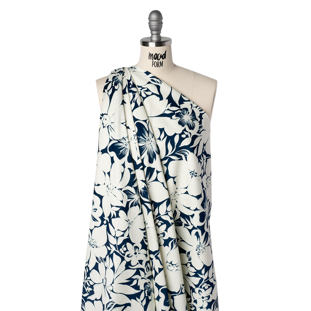 Brushed Cotton Woven - Navy and Ivory Floral - Mood Exclusive Whitewash Bloom Print - Joann Fabrics