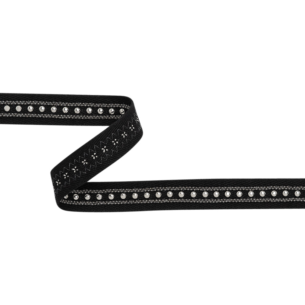 Yaya Han Twill Tape with Studs and Chains - Gothic Silver and Black, 0.75