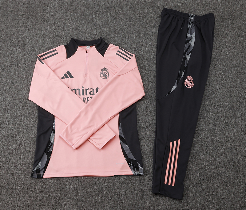 2024/2025 Real Madrid Pink Black Half-Pull Training Suit Football Shirt 1:1 Thai Quality Set