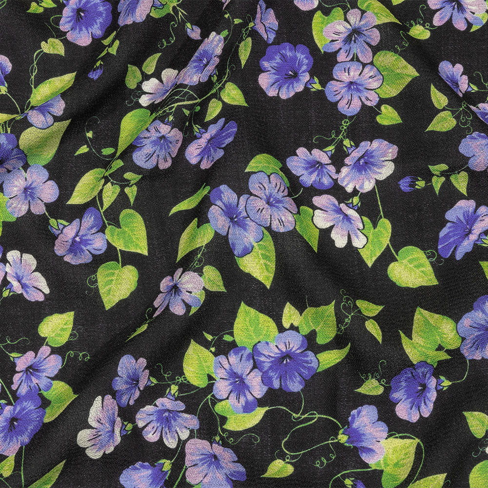 Balenciaga Italian Purple, Vibrant Green and Black Violets Wool Crepe - Joann Fabrics