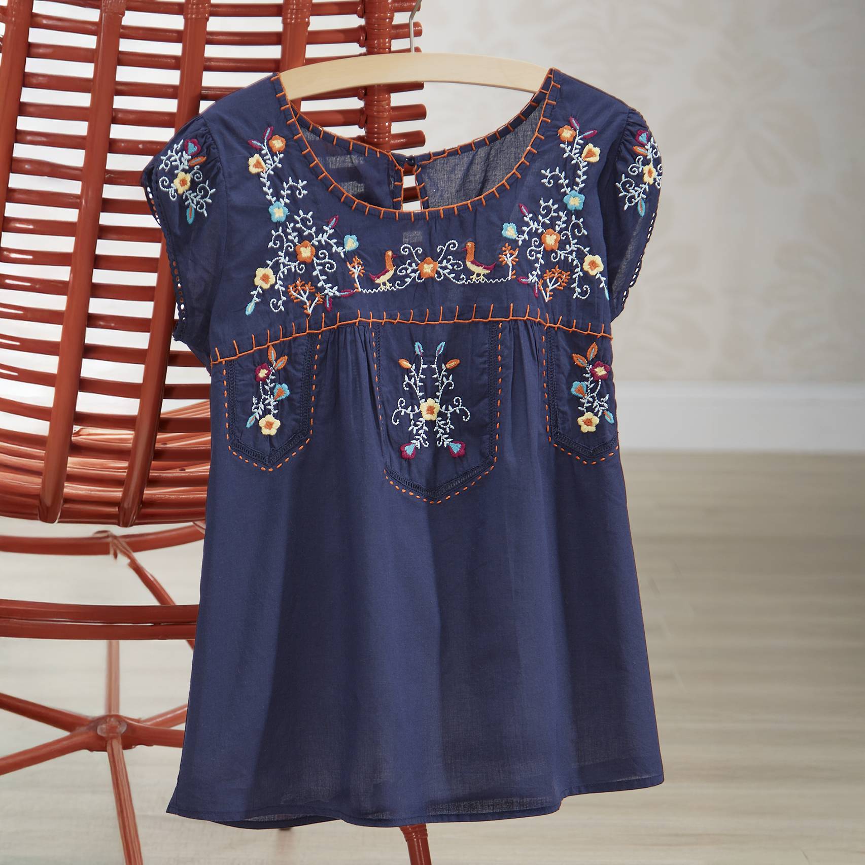Navy Peasant Embroidered Peasant Top - Northstyle Catalog