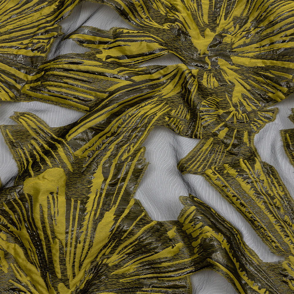 Metallic Black and Golden Olive Firework Flowers Luxury Burnout Brocade - Joann Fabrics