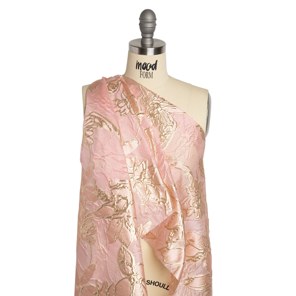 Metallic Gold and Pink Floating Flowers Luxury Burnout Brocade - Joann Fabrics