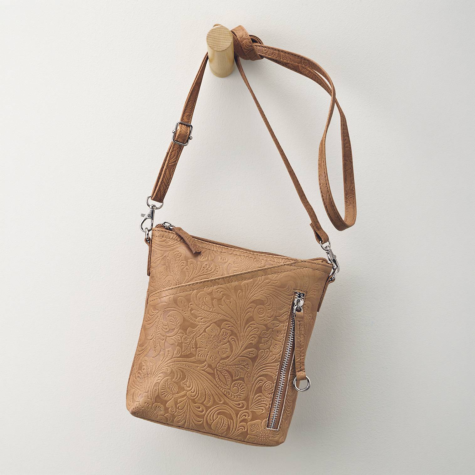 Embossed Leather Crossbody Bag, Front & Back Zip Pockets - Northstyle Catalog