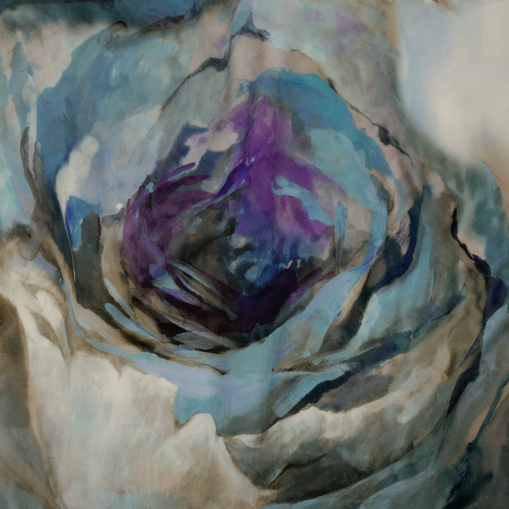 Silk Crepe Print Made in Italy - Blue, Purple and Brown Painterly Florals - Deadstock - Joann Fabrics