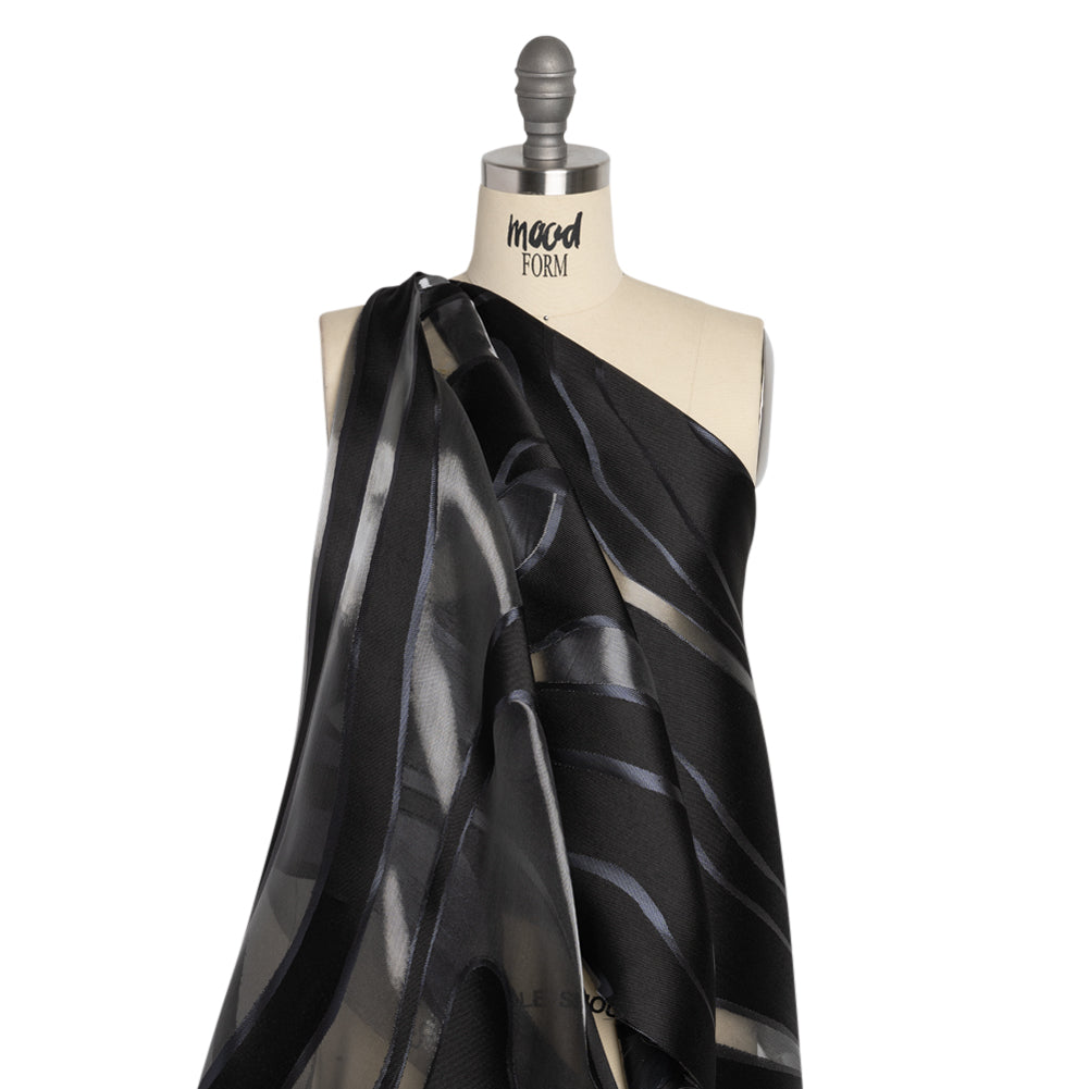 Metallic Gunmetal and Black Flowing Lines Luxury Burnout Brocade - Joann Fabrics