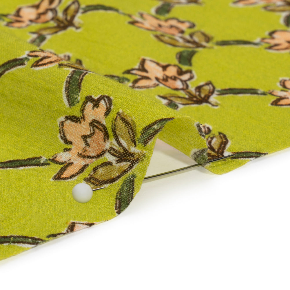 Crinkled Cotton Gauzy Woven Print - Lime Green and Pink Floral Lattice - Mood Exclusive Tulip Trellis - Joann Fabrics