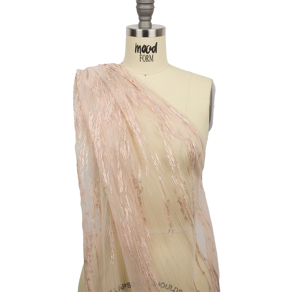 Embroidered Soft Pleated Tulle with Clear Baby Sequins - Blush Abstract - Linden Collection - Joann Fabrics