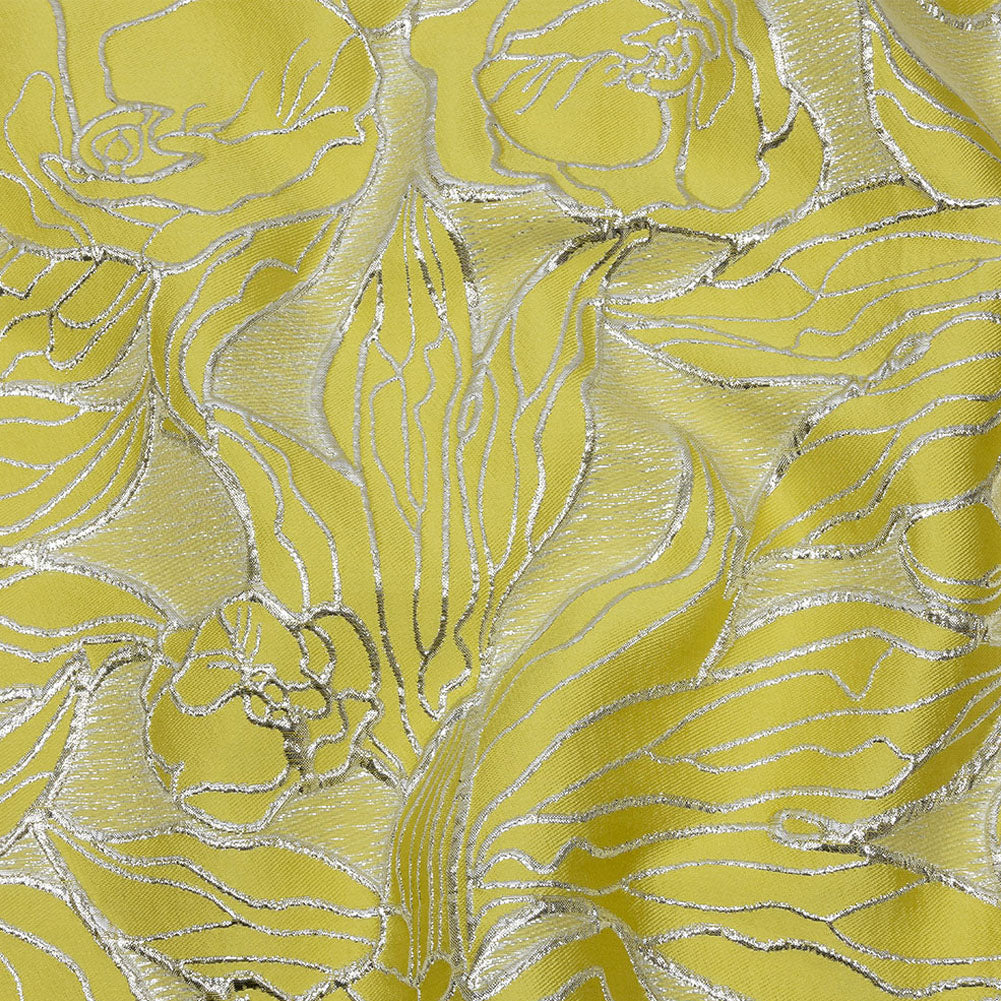 Metallic Silver and Sunshine Outlined Florals Luxury Brocade - Joann Fabrics