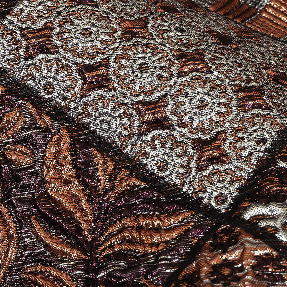 Metallic Silver, Copper and Maroon Patchwork Squares Luxury Brocade - Joann Fabrics