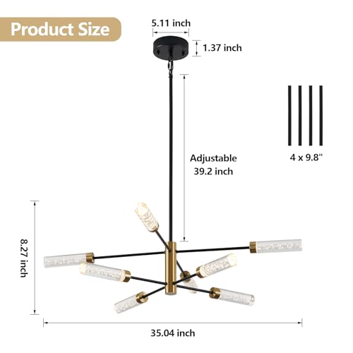 SGLfarmty LED Sputnik Chandelier, 8-Light Modern Pendant Light,Mid ...