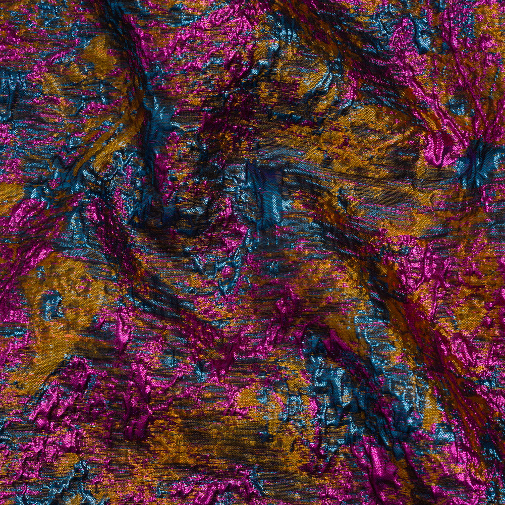 Metallic Brocade - Dark Mustard, Teal and Magenta Abstract Sponge Texture - Joann Fabrics