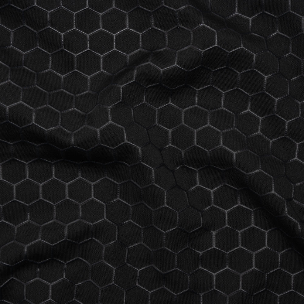 Yaya Han Stretch Polyester Interlock Knit with Puff Print - Black Honeycomb Hexagons - Cosplay Collection - Joann Fabrics