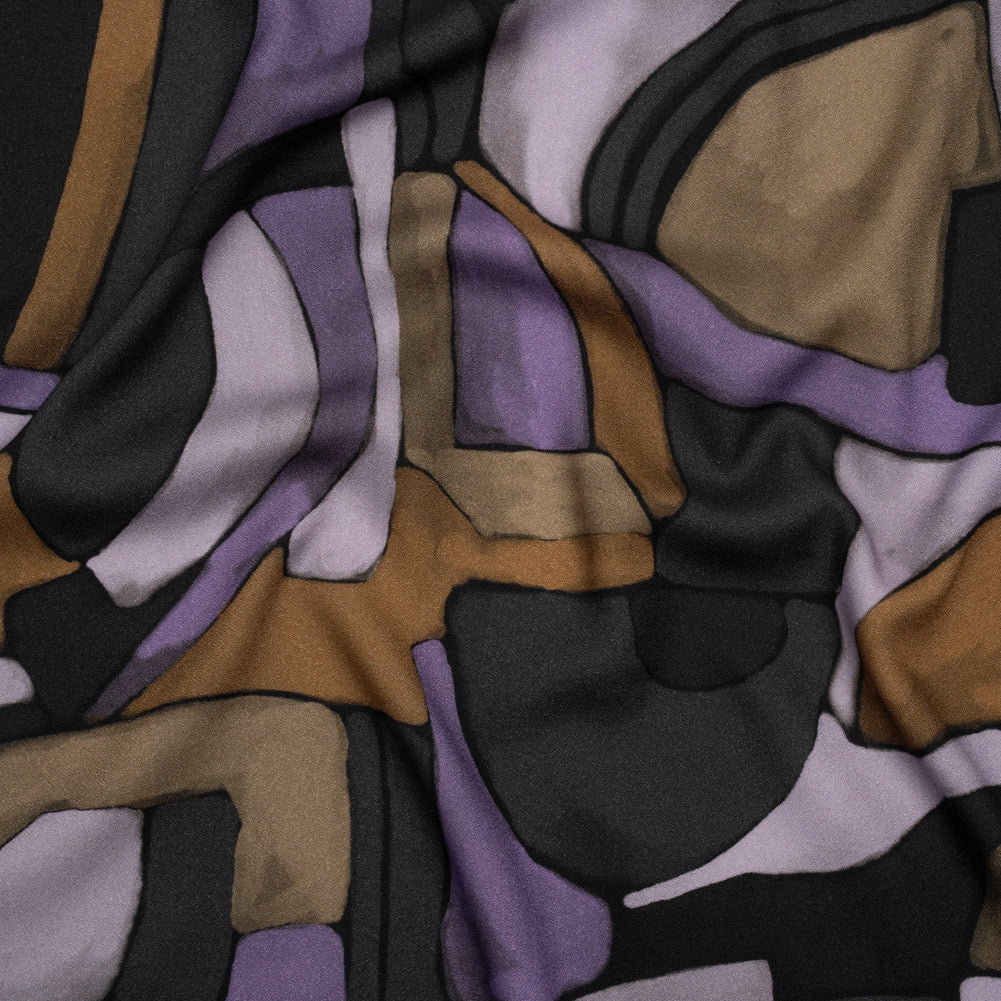 Viscose Crepe - Purple, Brown and Charcoal Abstract Blocks - Mood Exclusive Tumbling Blocks Print - Joann Fabrics