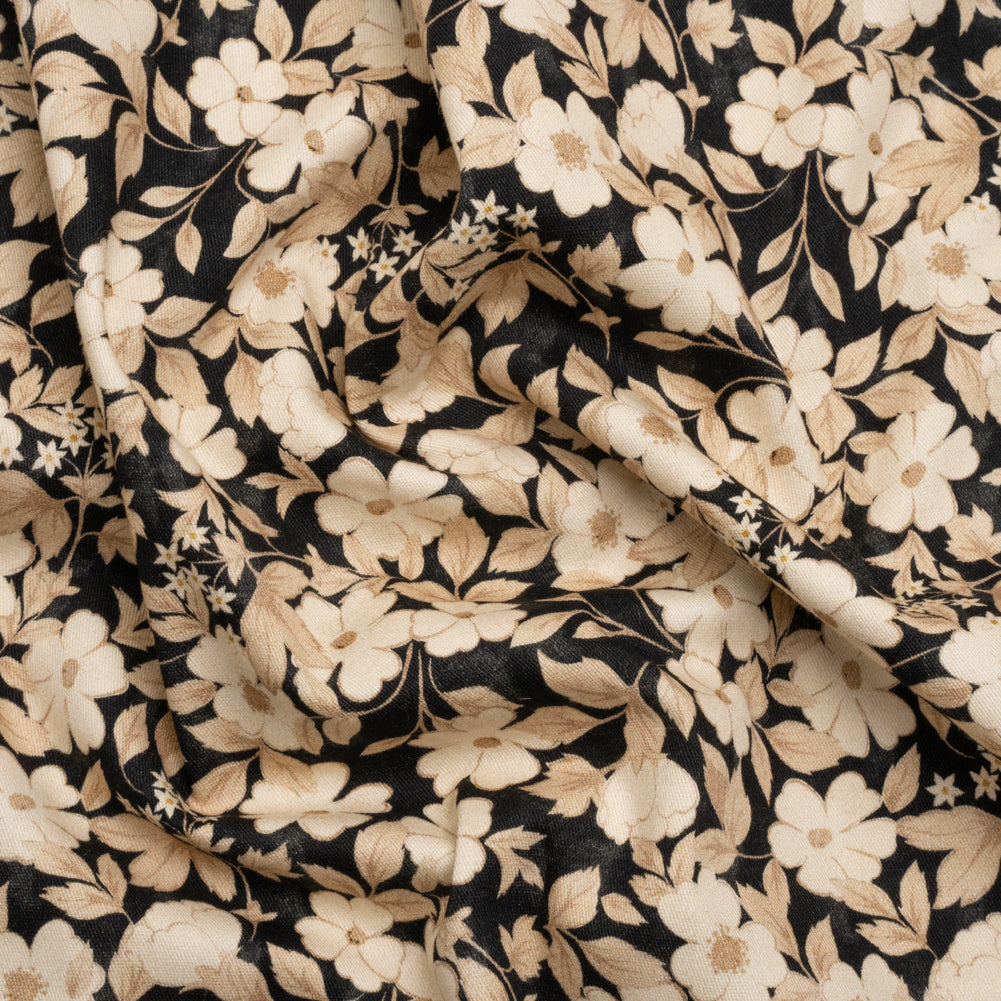 Brushed Stretch Cotton Twill Print - Black and Cream Floral - Mood Exclusive Moon-Calm Meeting - Joann Fabrics