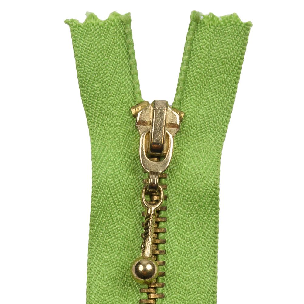 Lime and Antique Gold T5 Closed End Metal Zipper with Decorative Pull - 5