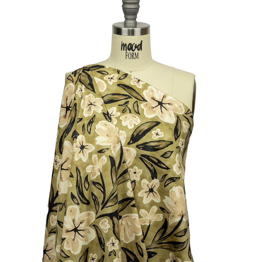 Stretch Cotton Sateen - Light Green Painterly Floral - Green Wildflower Walk Print - Mood Exclusive Rockland Collection - Joann Fabrics