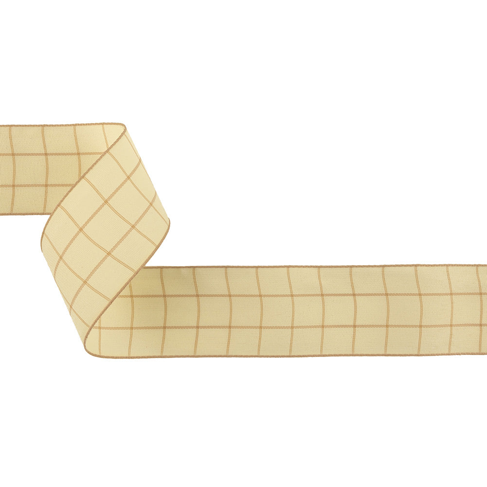 Mellow Buff and Ethereal Green Windowpane Check Woven Ribbon - 1.5