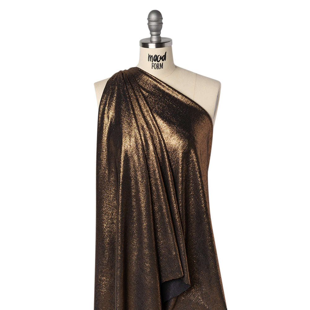 Metallic Foiled Uneven Stretch Rib Knit - Rose Gold on Black - Estelle Collection - Joann Fabrics