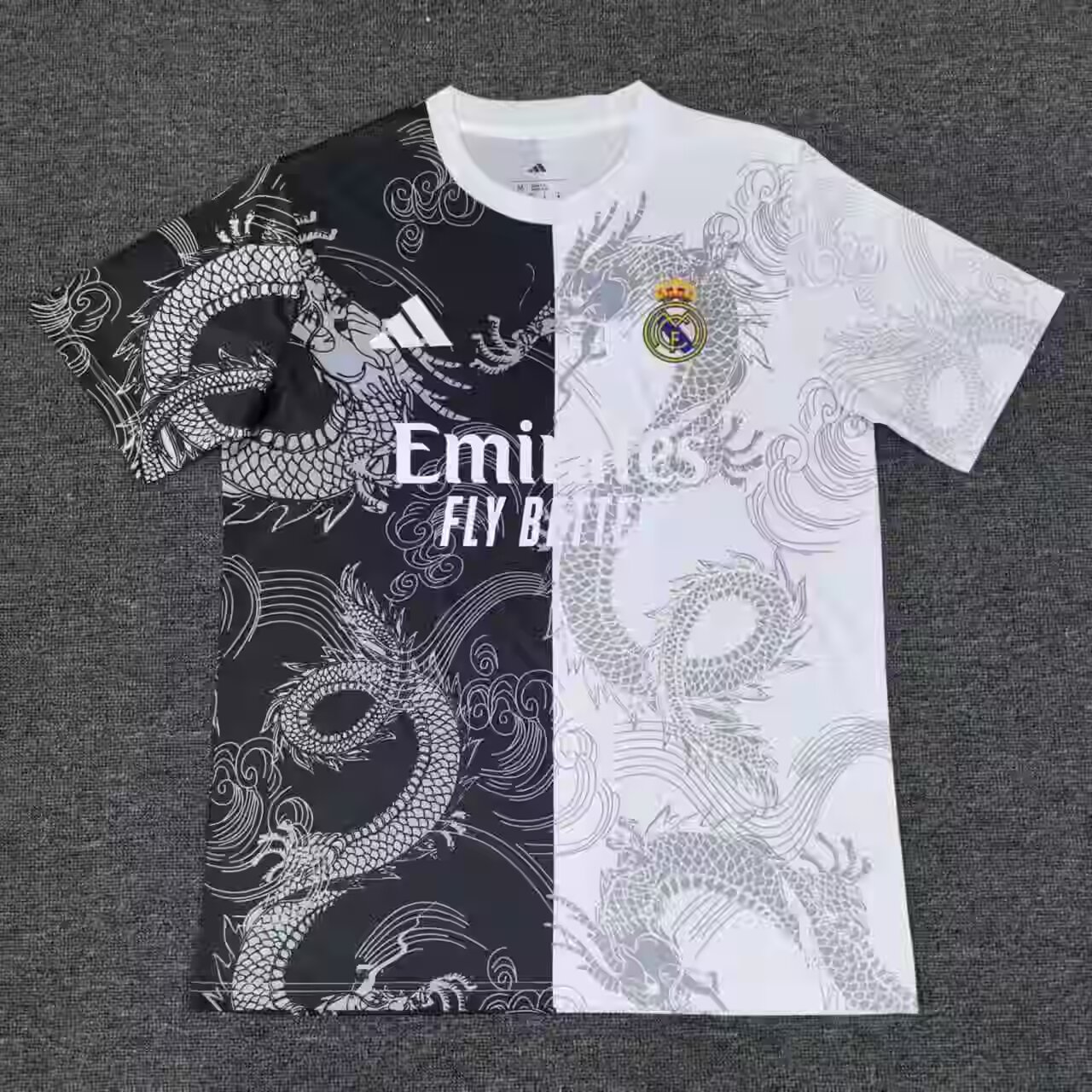 2025/2026 Real Madrid Dragon pattern Black and white Football Jersey 1:1 Thai Quality