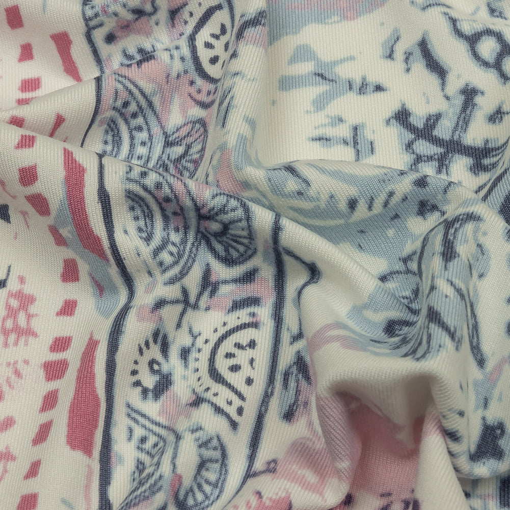 Blue Gray, Pink and White Abstract Patchwork Stretch Polyester ITY Jersey Panel - Joann Fabrics