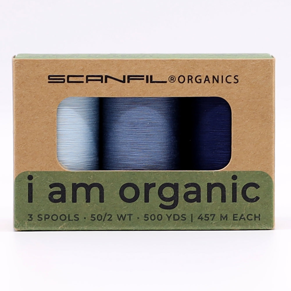 SCANFIL® 50wt Organic Pima Cotton Thread Trio Set - 3ct 500yd Spools - Denim Blues - Joann Fabrics
