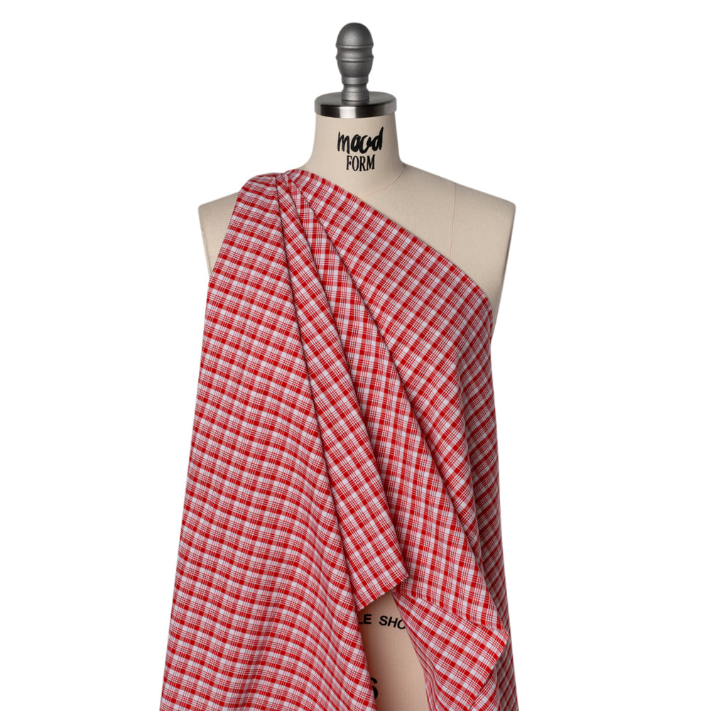 Cotton Shirting - Scarlet Red and White Classic Plaid - Deadstock - Joann Fabrics