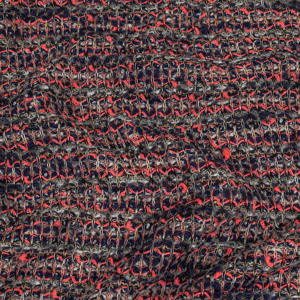 Italian Navy, Beige and Neon Pink Striped Boucle Blended Wool Sweater Knit - Joann Fabrics