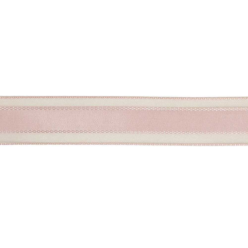 Pale Pink Woven Ribbon with Sheer Organza Borders - 0.75