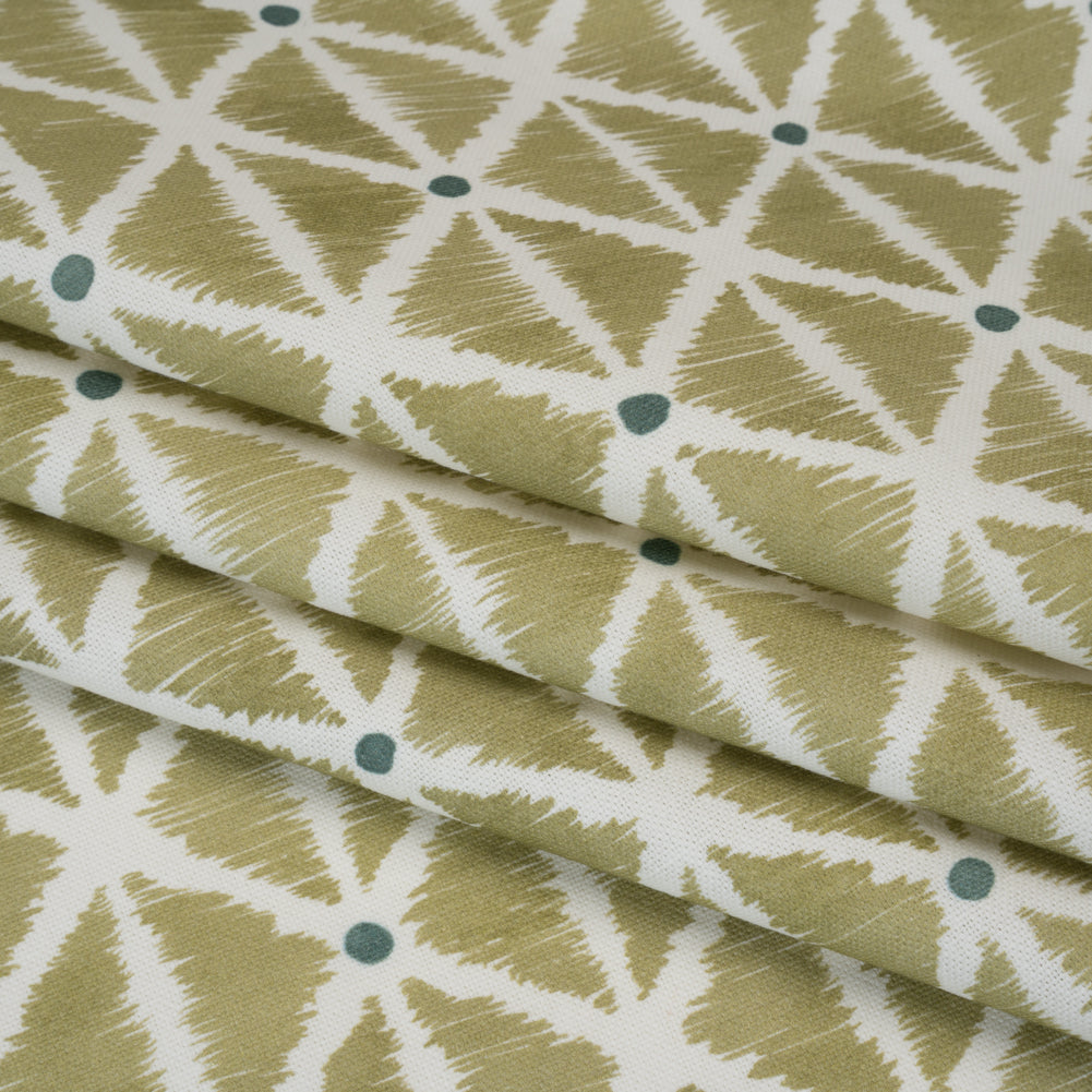 Brushed Cotton and Linen Canvas Print - Pistachio Sketched Lattice with Dots - British Imported - Joann Fabrics