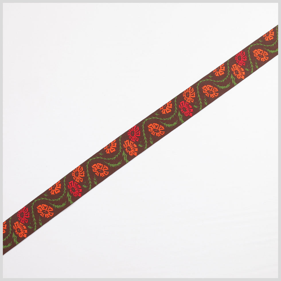 Brown/ Orange Floral French Jacquard Ribbon - Joann Fabrics