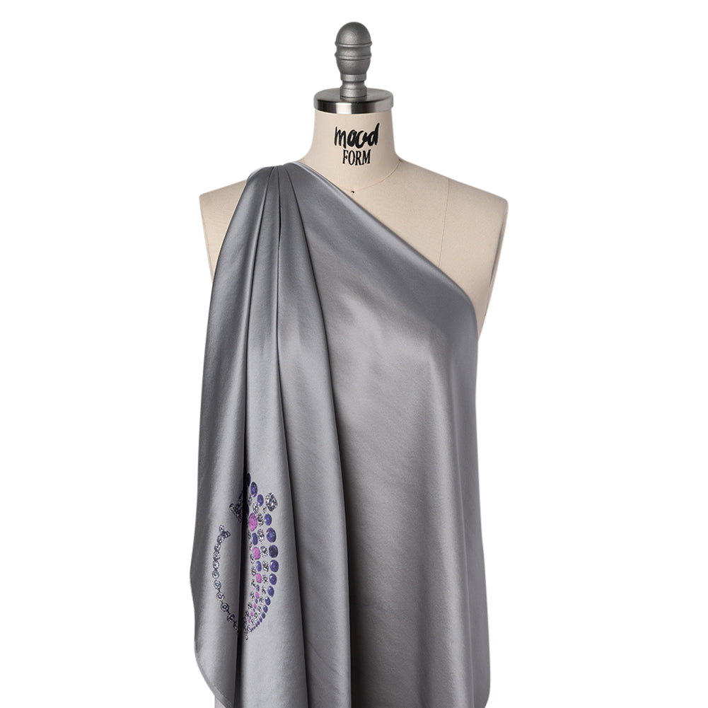 Silk Charmeuse Panel by Ralph Lauren - Silver, Pink and Purple Jeweled Necklace - Designer Deadstock - Joann Fabrics