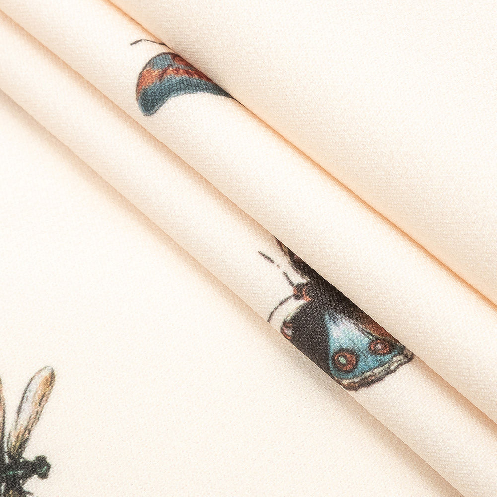Stretch Polyester Crepe - Cream Insects - Butterfly Effect Print - Mood Exclusive Harvest Collection - Joann Fabrics