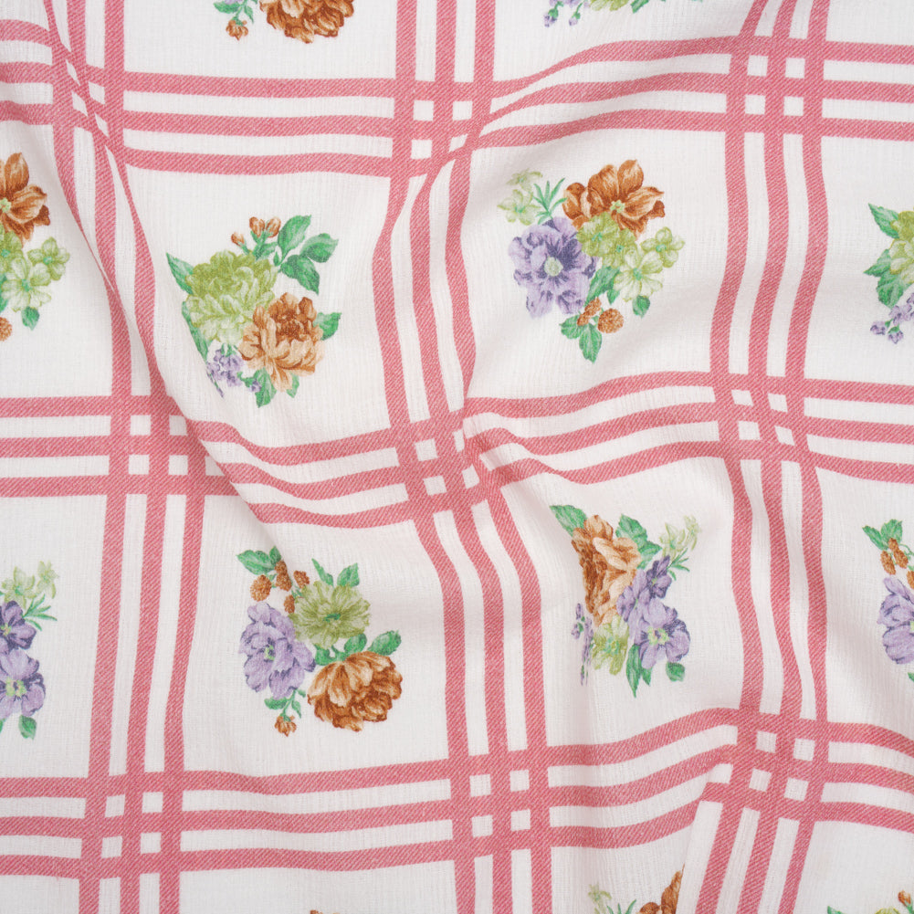 Slubbed Gauzy Cotton Woven - Pink, Red and Purple Check with Flower Bouquets - Mood Exclusive Banquet Bouquet Print - Joann Fabrics
