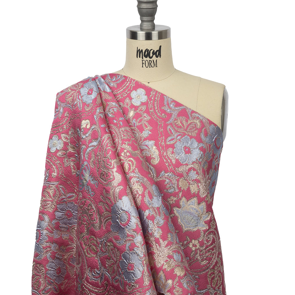 Pink, Pale Blue and Silver Floral Damask Metallic Luxury Brocade - Joann Fabrics