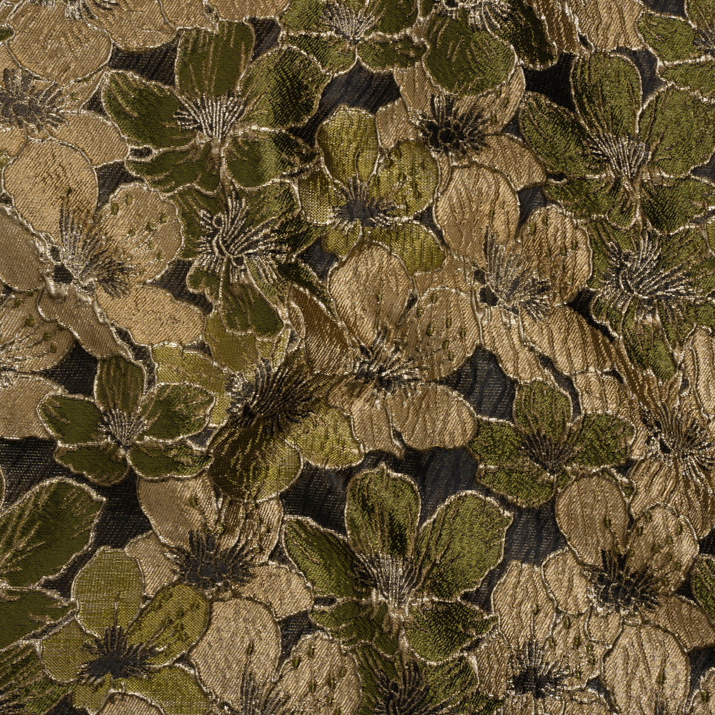 Metallic Brocade - Olive Green, Beige and Gold Floating Blossoms - Joann Fabrics