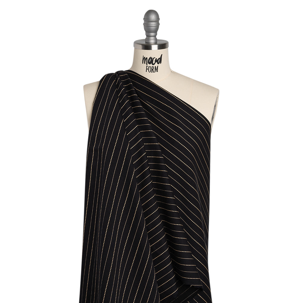 Stretch Cotton Blend Twill - Black and Beige Textured Stripes - Deadstock - Joann Fabrics