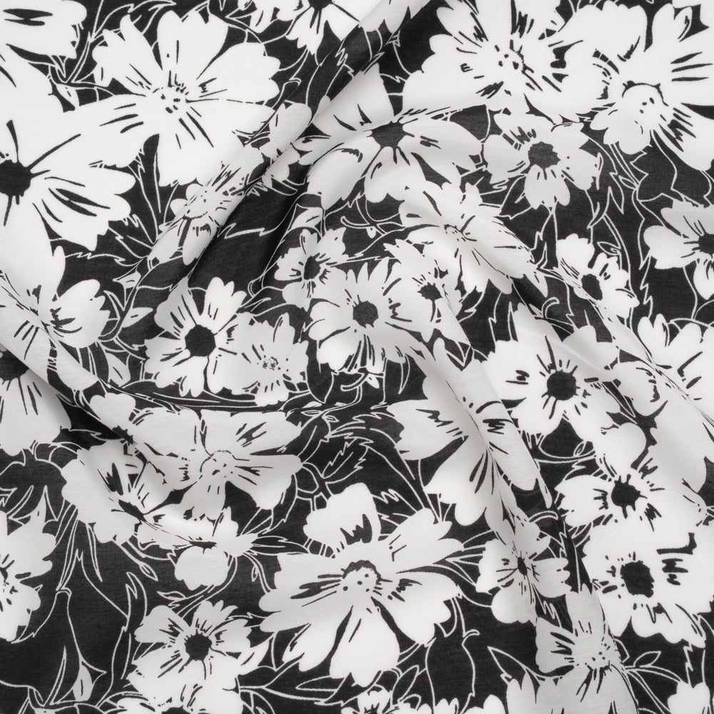Silk and Cotton Voile Print - Black and White Florals - Deadstock - Joann Fabrics