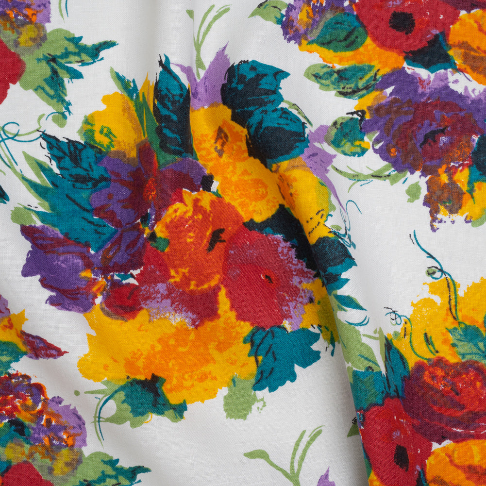 Medium Weight Linen Woven Print - Teal, Red and Purple Painterly Florals - Joann Fabrics