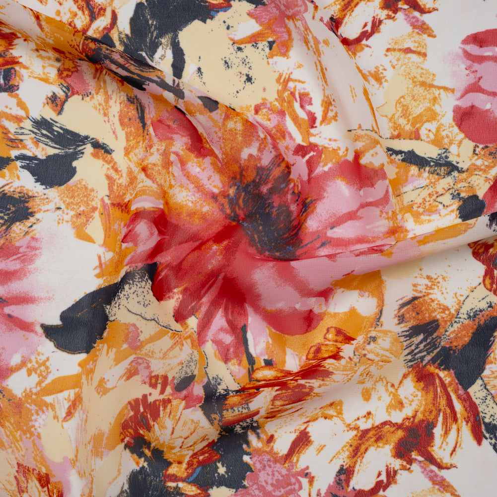 Polyester Chiffon Print - Pink, Red and Yellow Floral - Designer Deadstock - Joann Fabrics