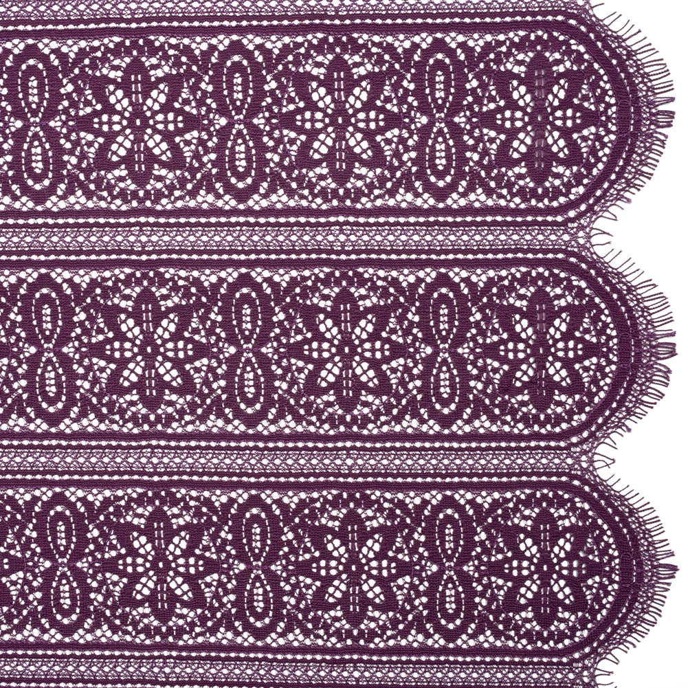 Re-Embroidered Lace with Finished Edges - Shadow and Purple Floral Medallion Stripes - Joann Fabrics