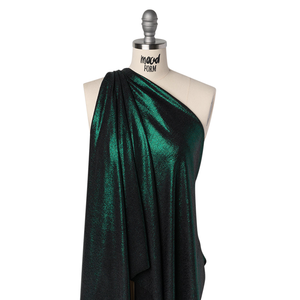 Metallic Foiled Uneven Stretch Rib Knit - Teal on Black - Estelle Collection - Joann Fabrics