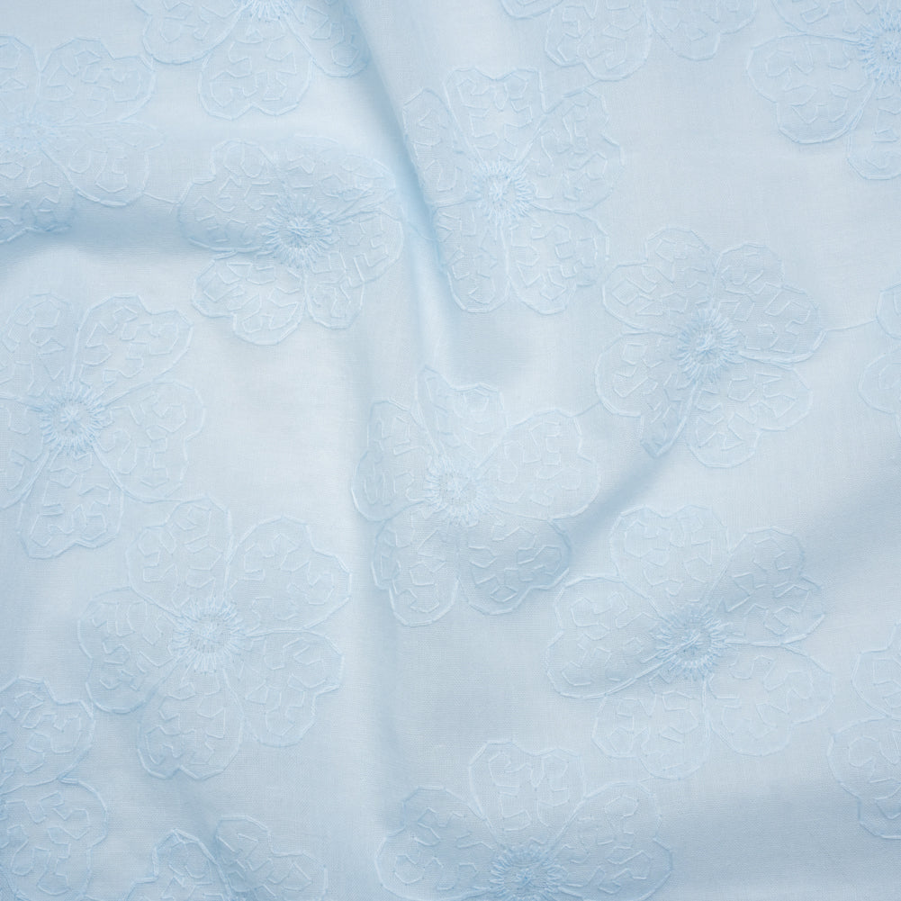 Embroidered Eyelet Cotton Voile - Pale Aqua Big Tossed Flowers - Naomi Collection - Joann Fabrics
