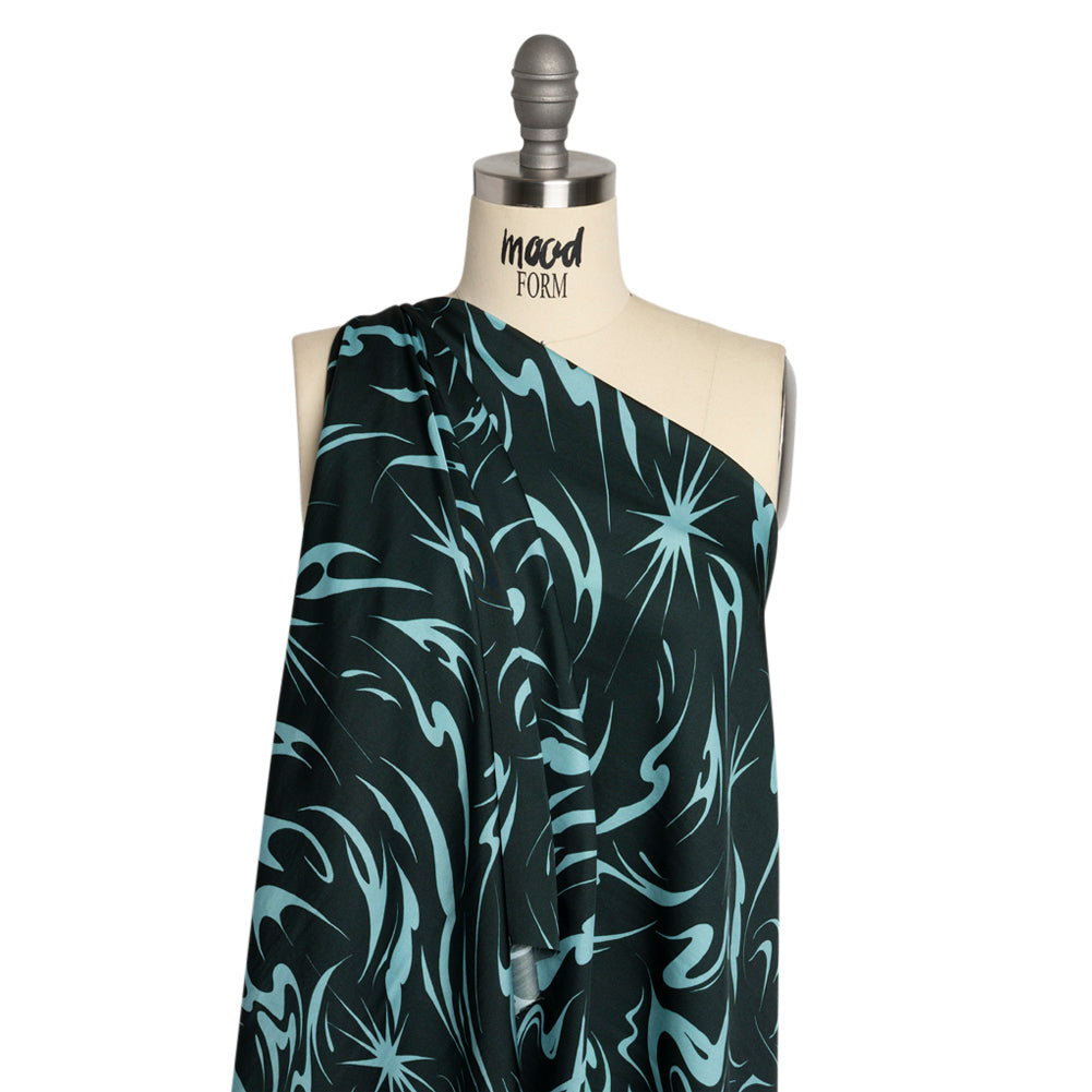 Sustainable and Recycled Viscose Satin Print - Sky Blue and Navy Swirls and Stars - Mood Exclusive Vincent's Hope - Joann Fabrics