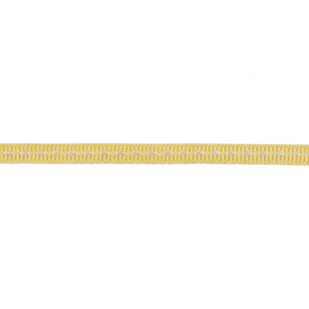 Light Yellow Grosgrain Ribbon with Bright White Stitching - 0.25